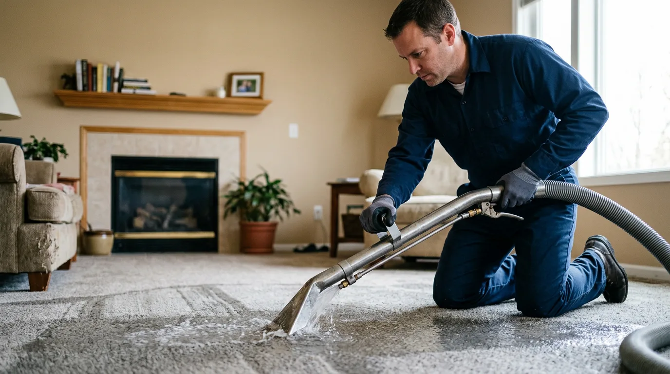 Water damage restoration technician working near Bates City, MO